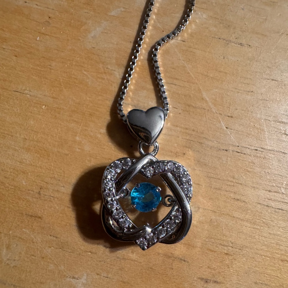 Silver Tone Hearts Rhinestone Necklace